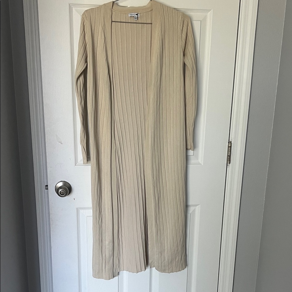 Elegant Cream Long Cardigan Dress